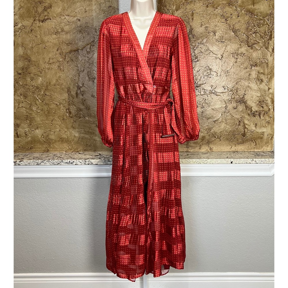 NWT Let Me Be Maxi Dress Medium Red Stripe Pleated Anthropologie Ethereal Boho